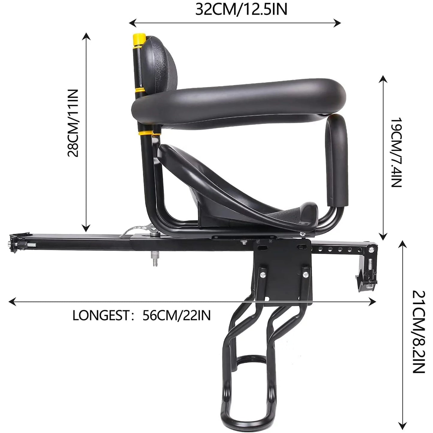 Kids Bike Seat,HDJ Child Bicycle Front Seat,Kids Safety Saddle with Foot Pedals Aluminum Alloy, Black