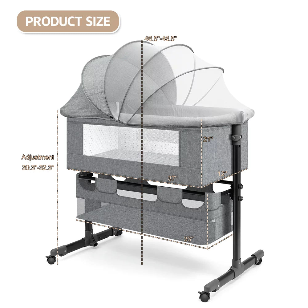 Baby Bassinet,Adjustable Baby Bassinet Bedside Sleeper with Changing Stantion,Bed Side Crib for Infants,Light Gray