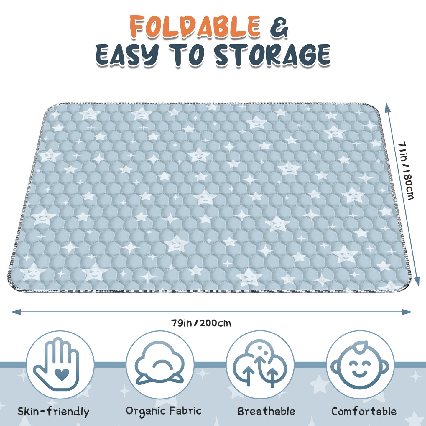 Foldable Baby Play Mat 79in*71in, HDJ Baby Mat for Floor Playpen, Portable Crawling Mat for Babies Toddlers Infants, Blue
