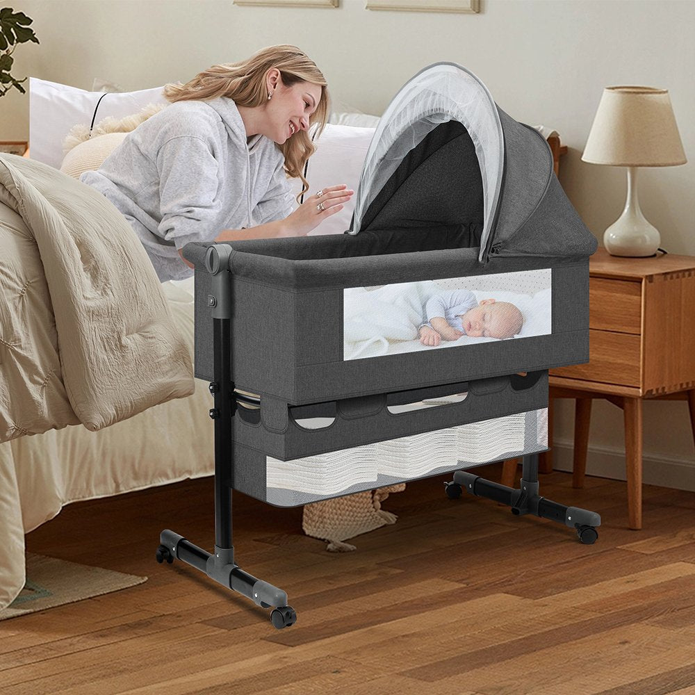 Baby Bassinet,Adjustable Baby Bassinet Bedside Sleeper with Changing Stantion,Bed Side Crib for Infants,Light Gray