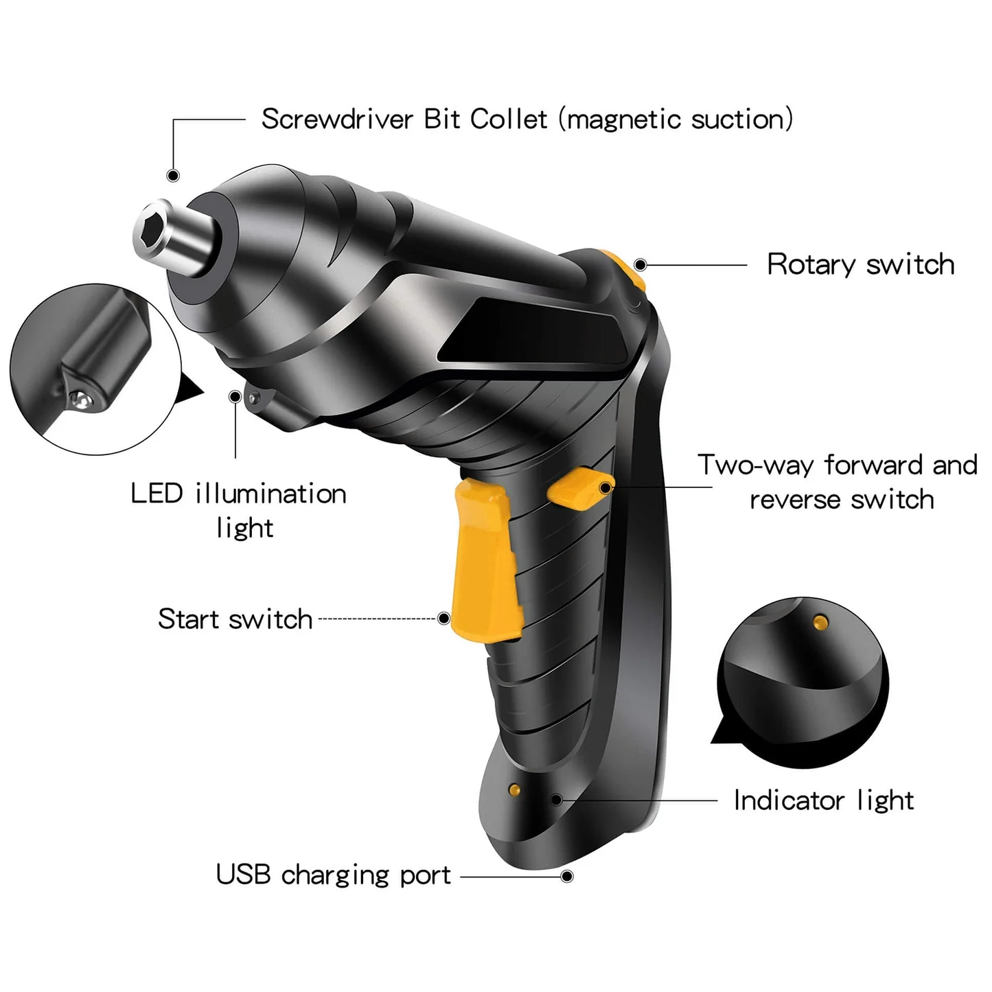 HDJ Electric Screwdriver Cordless, 3.6V Electric Power Screwdriver Set,Rechargeable,LED Light,250 RPM