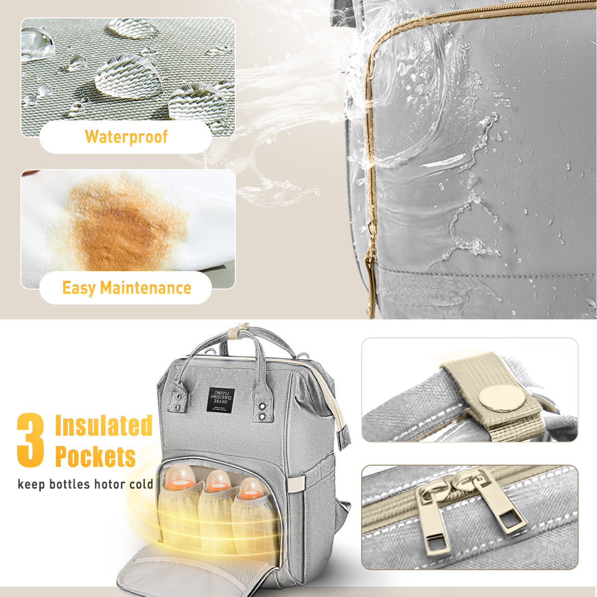 Diaper Bag Bacpack, HDJ Large Capacity Travel Diaper Bag with Insulated Milk Bottle Pocket for Mommy