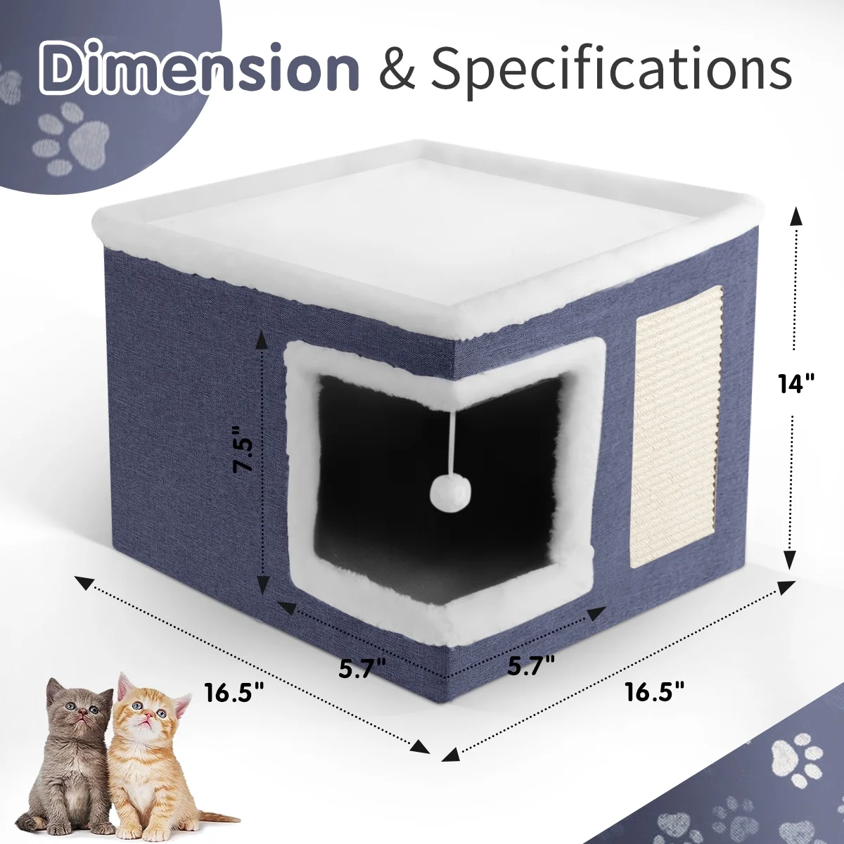 HDJ Indoor Pet Bed for Cats, Covered Foldable Kennel Bed with Scratching Board, Suitable for Many Small Pets, Dark Gray/Light Gray/Navy Blue
