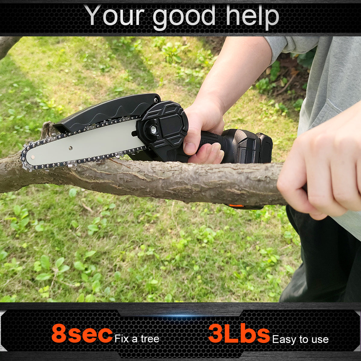 HDJ 6 Inch Cordless Mini Chainsaw with 2PCS 10000mah Batteries,Electric Chainsaw One-Hand Pruning Shears for Wood Cutting Tree Branch Trimming, Black