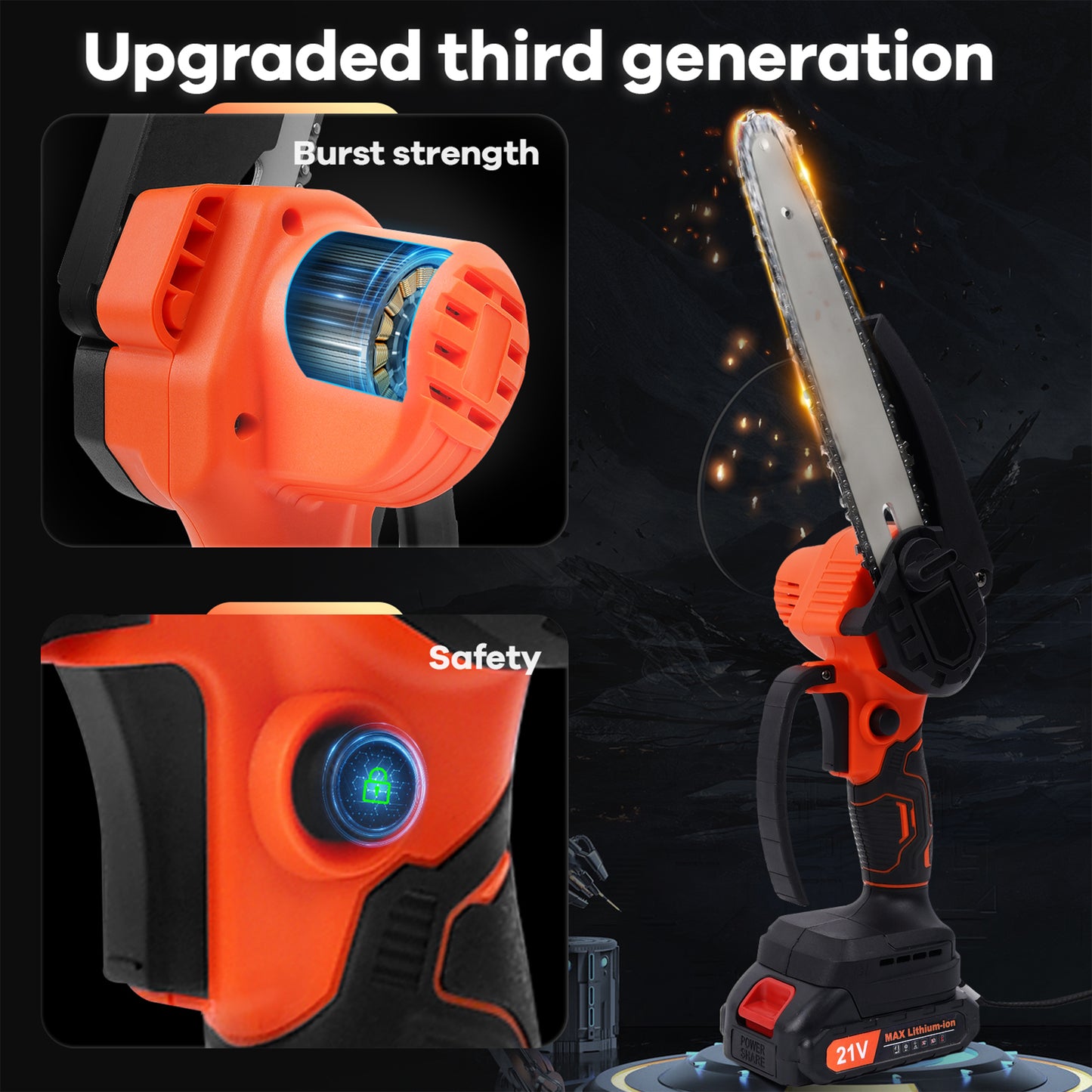 Mini Chainsaw 8 inch, HDJ Mini Chainsaw Cordless with 2PCS Batteries, Electric Chainsaw Portable One-Hand for Wood Cutting Tree Branch Trimming