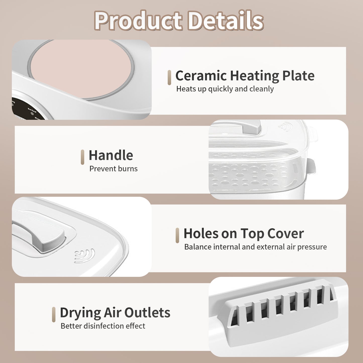 Baby Bottle Sterilizer, HDJ 4-in-1 Electric Steam Bottle Sterilizer and Dryer for Baby stuffs, Warmer Milk, Heating Food, White