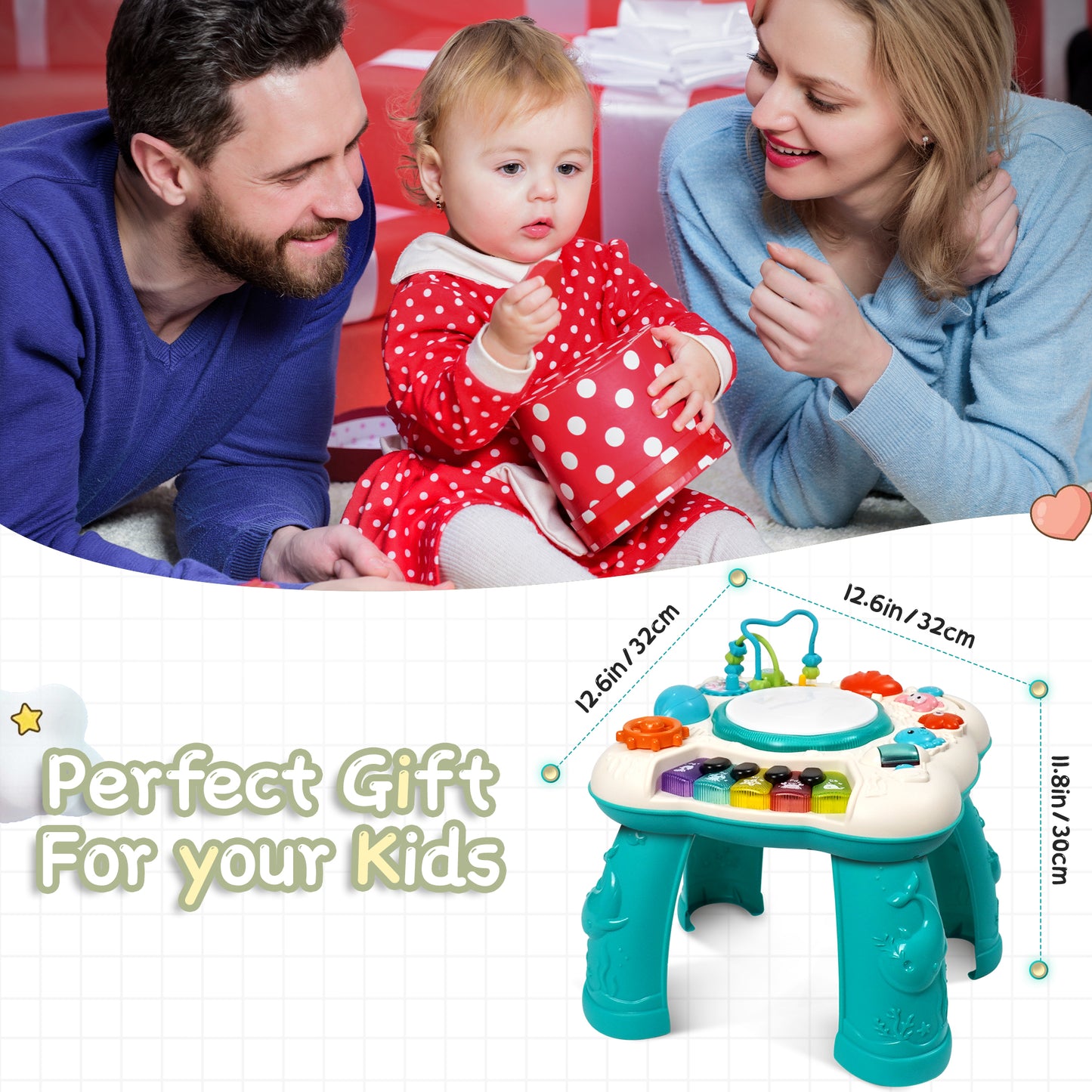 Musical Learning Table, HDJ Infant Toddler Activity Center Baby Toys for Boys and Girls Age 6 to 36 Months, Green