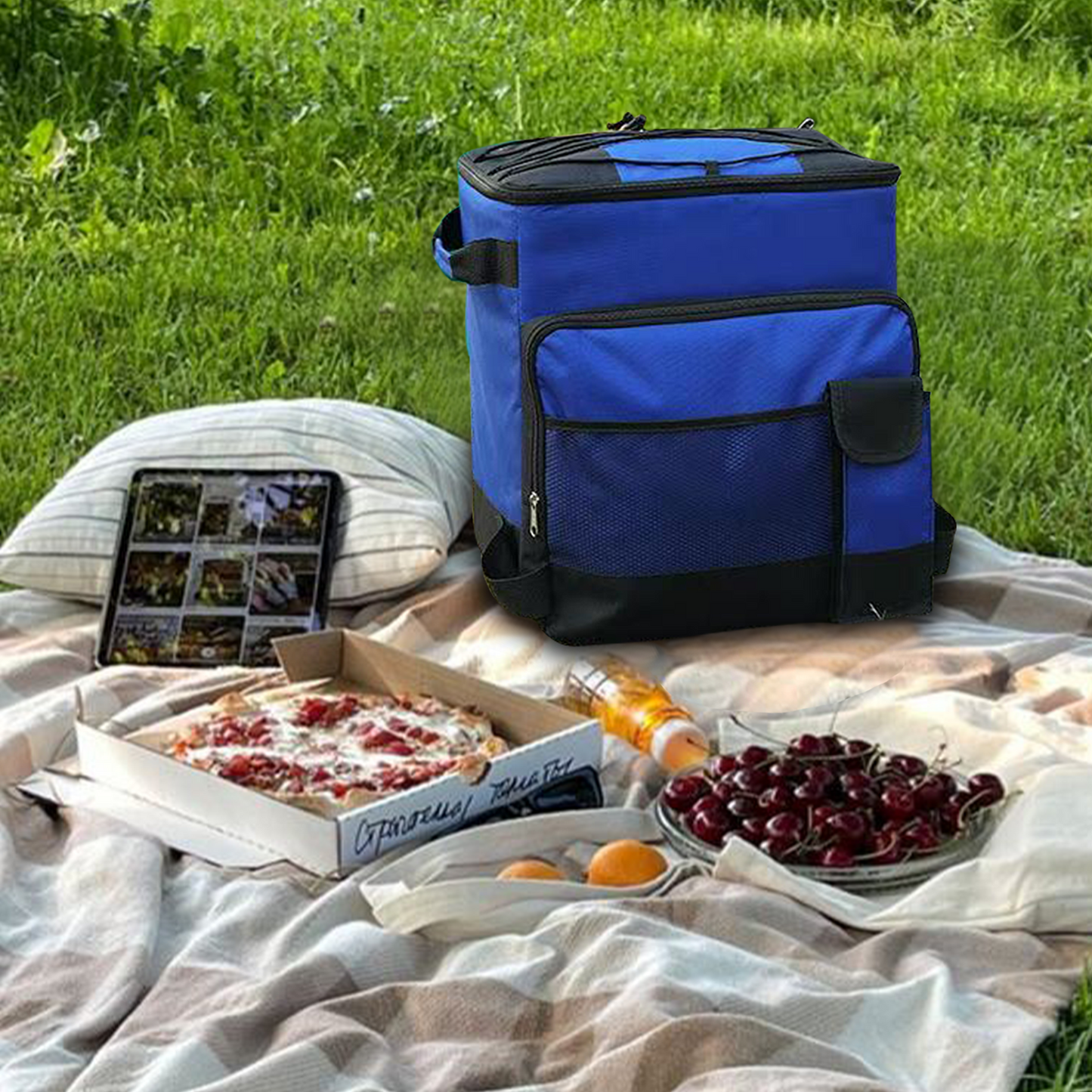 Rolling Cooler, HDJ 43L Large Leakproof Soft Cooler Bag with Wheels and Handle for Beach Camping Patio Travel Outdoor, Blue/Black/Grey/Red