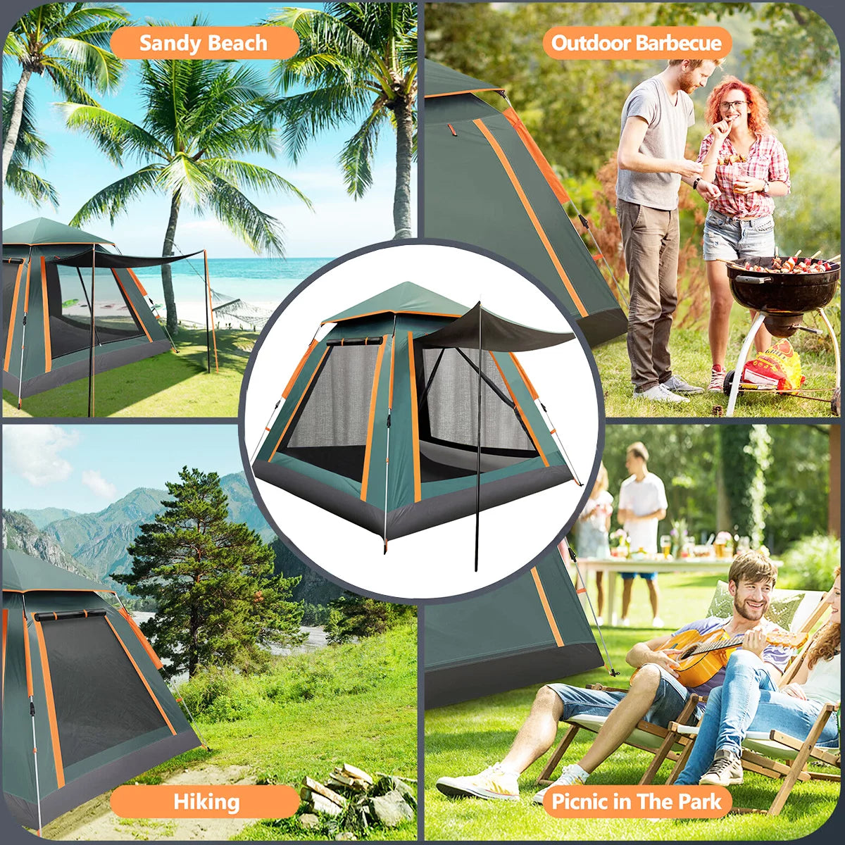 Tents for Camping, 3/4 Person Canbin Tent with Automatic Pop-Up Design and Carry Bag,Waterproof Outdoor Tent for Family Hiking Camp Beach
