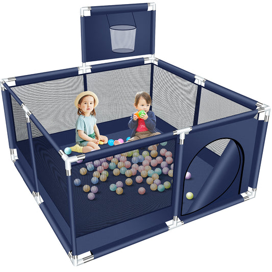 50 Inch Baby Playpen,Portable Playard Fence with Basketball Hoop Breathable Mesh for Indoors Outdoors Infant Toddler Kids
