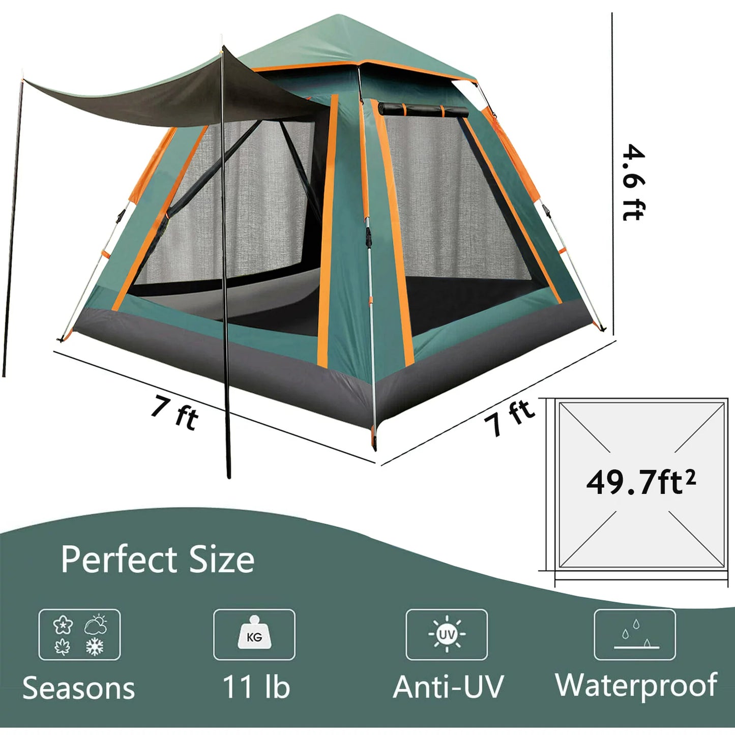 Tents for Camping, 3/4 Person Canbin Tent with Automatic Pop-Up Design and Carry Bag,Waterproof Outdoor Tent for Family Hiking Camp Beach