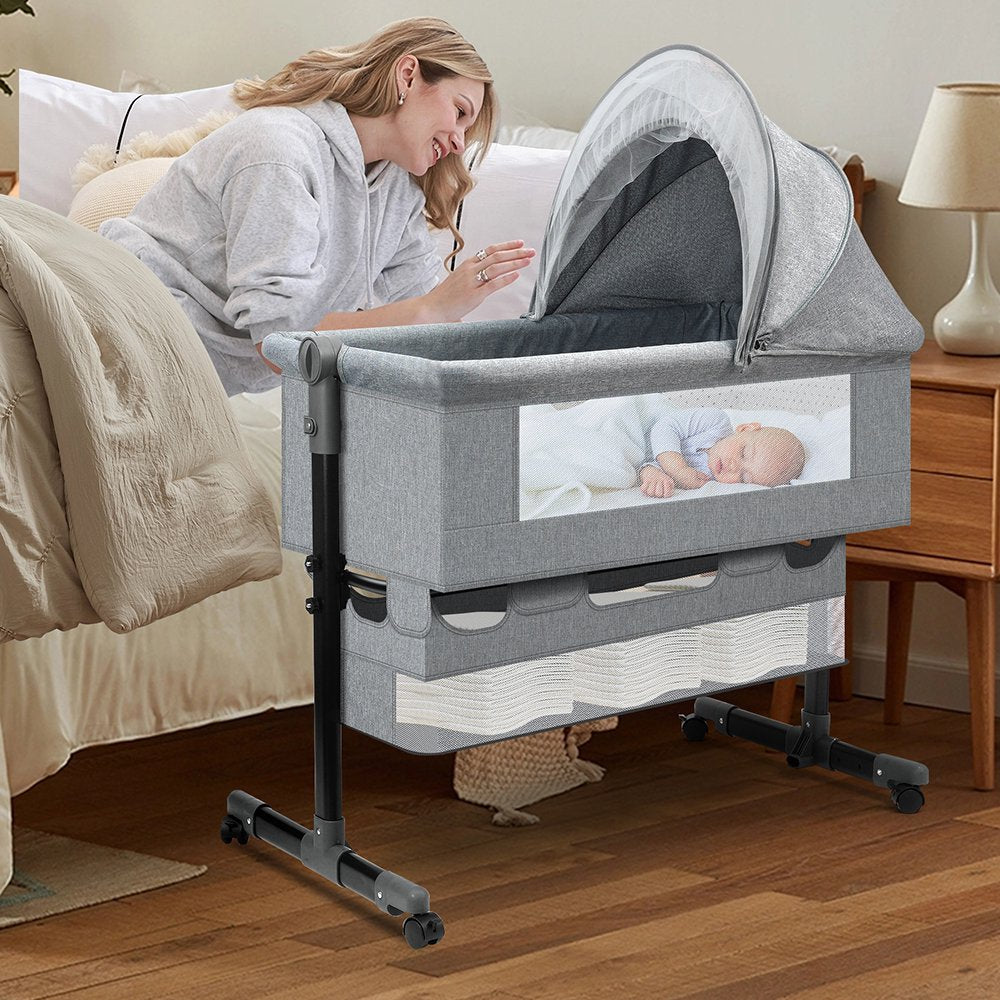 Baby Bassinet,Adjustable Baby Bassinet Bedside Sleeper with Changing Stantion,Bed Side Crib for Infants,Light Gray