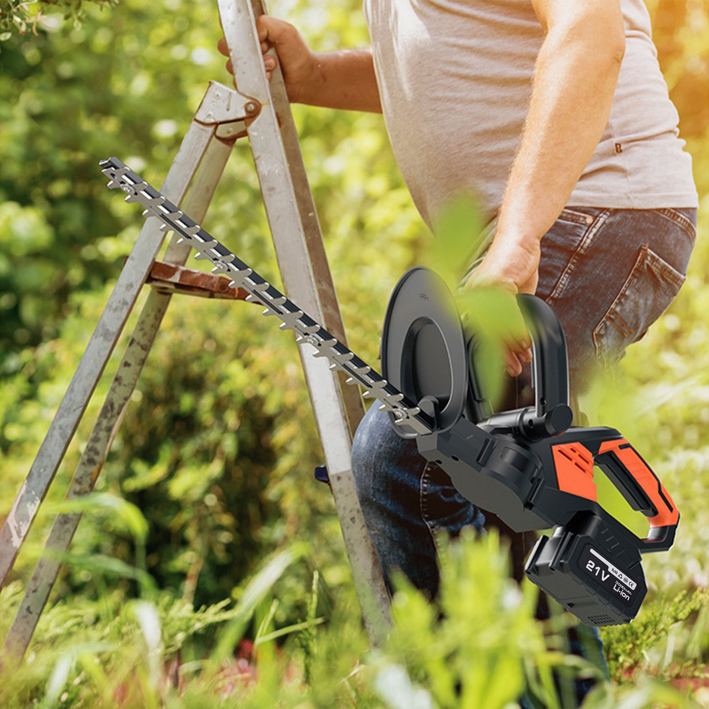 Hedge Trimmer Cordless , HDJ 21-inch Steel Blade Max Cordless Hedge Trimmer with 21V Battery and Fast Charger, Electric Hedge Trimmer Cordless, Black and Orange