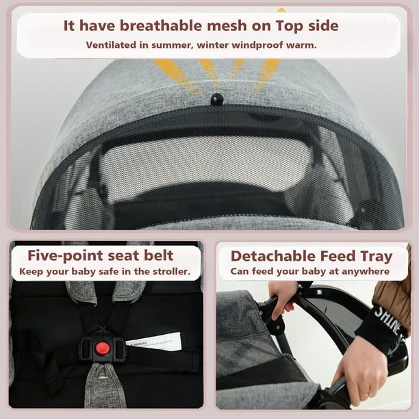 Baby Stroller, HDJ Folding High Landscape Infant Carriage, Reversible Bassinet Pram with Storage Basket, Anti-Shock Toddler Pushchair Stroller, Grey