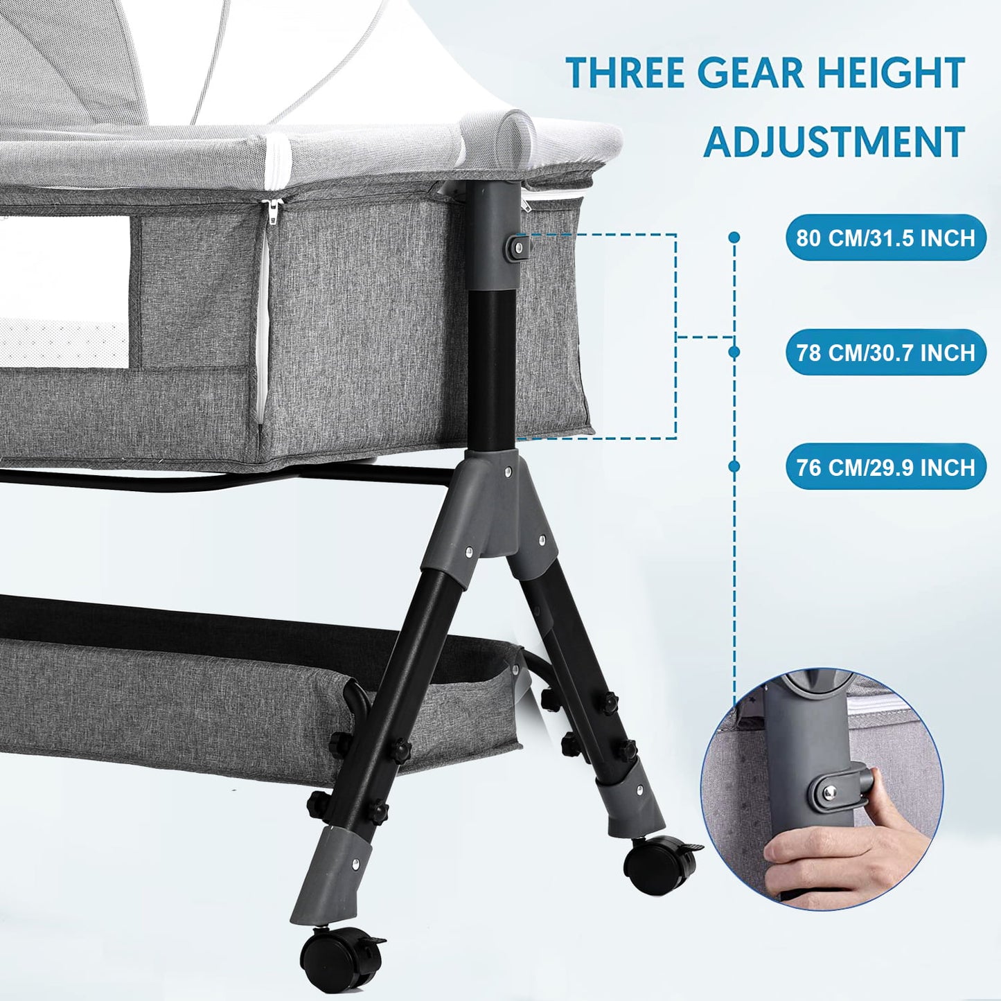 Baby Bassinet for Infant,Adjustable Bedside Sleeper with 360° Wheel and Storage Basket,Crib for Newborns