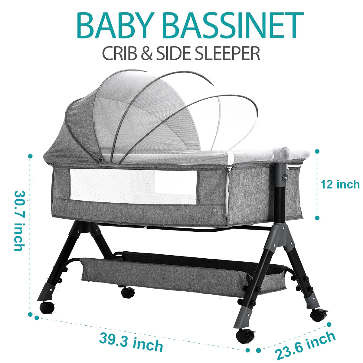 Baby Bassinet for Infant,Adjustable Bedside Sleeper with 360° Wheel and Storage Basket,Crib for Newborns