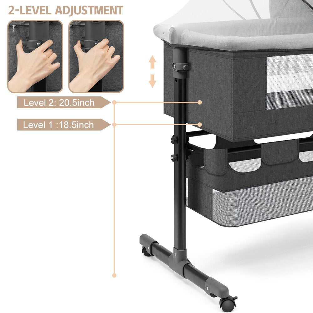 Baby Bassinet,Adjustable Baby Bassinet Bedside Sleeper with Changing Stantion,Bed Side Crib for Infants,Light Gray