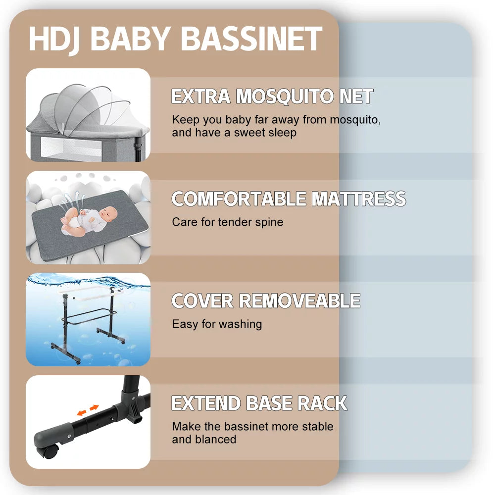 Baby Bassinet,Adjustable Baby Bassinet Bedside Sleeper with Changing Stantion,Bed Side Crib for Infants,Light Gray