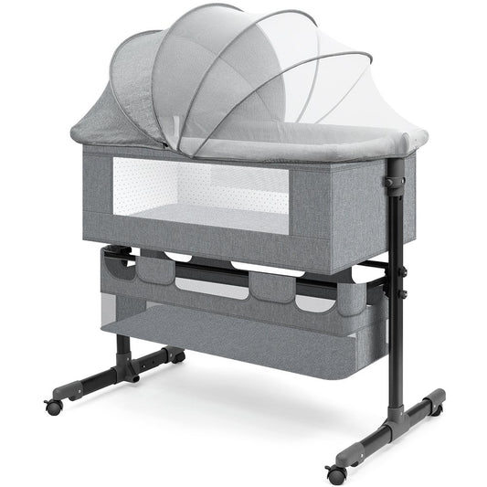 Baby Bassinet,Adjustable Baby Bassinet Bedside Sleeper with Changing Stantion,Bed Side Crib for Infants,Light Gray