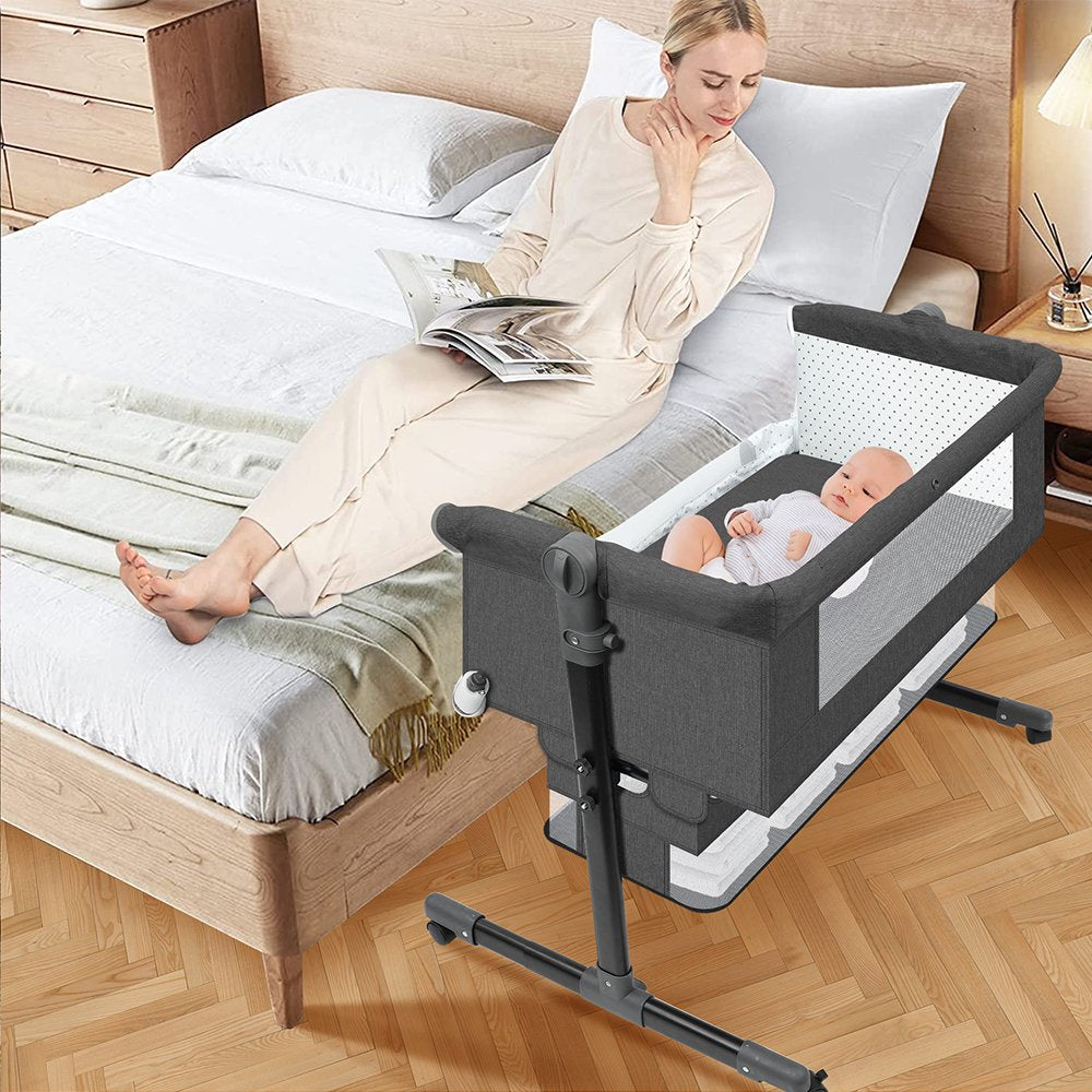 Baby Bassinet,Adjustable Baby Bassinet Bedside Sleeper with Changing Stantion,Bed Side Crib for Infants,Light Gray