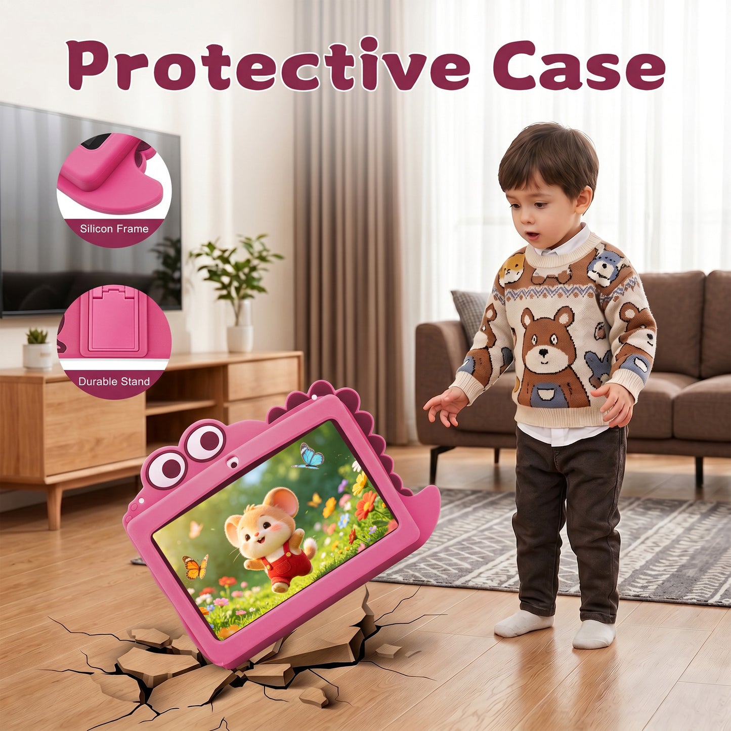 Kids Tablet, HDJ 7 inch Tablet for Children with Parent Control,32GB Android 13,WiFi,Bluetooth, Green/Pink