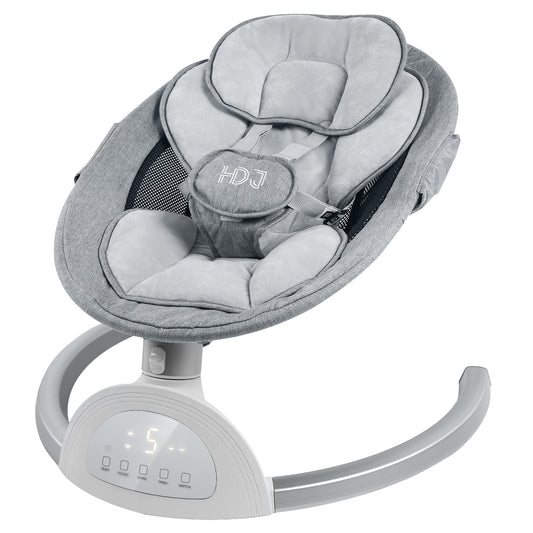 Baby Swing for Infant, HDJ Electric Baby Bouncer Rocker with Music Playing, Touch Screen,Portable Swing for Travel,Grey
