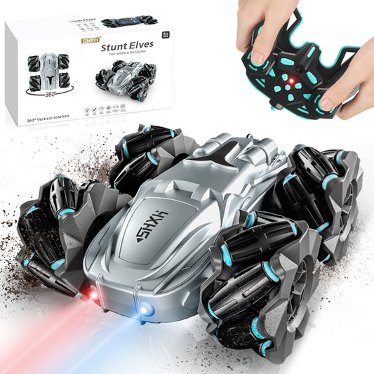 HDJ Remote Control Car,Double Sided 360° Rotating 4WD RC Cars, 2.4GHz Electric Race Stunt Toy Car Rechargeable Toy Cars for Boys Girls Birthday(Silver/Black)