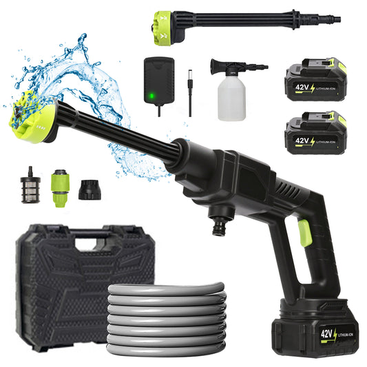 HDJ 42V Cordless Pressure Washer Car Washer Machine with 2 Battery, 1 Charger, 16.4ft Water Pipe and 6-in-1 Adjustable Nozzle, 800 PSI