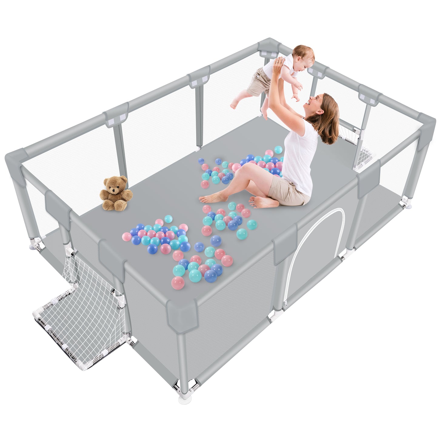 Baby Playpen, HDJ 71 inch Extra Large Baby Play Yard with Soft Breathable Mesh, Play Fence for Infant and Toddlers, Anti-Slip Base,, Blue/Gray/Black