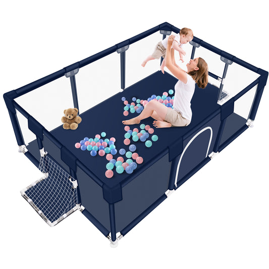 Baby Playpen, HDJ 71 inch Extra Large Baby Play Yard with Soft Breathable Mesh, Play Fence for Infant and Toddlers, Anti-Slip Base,, Blue/Gray/Black