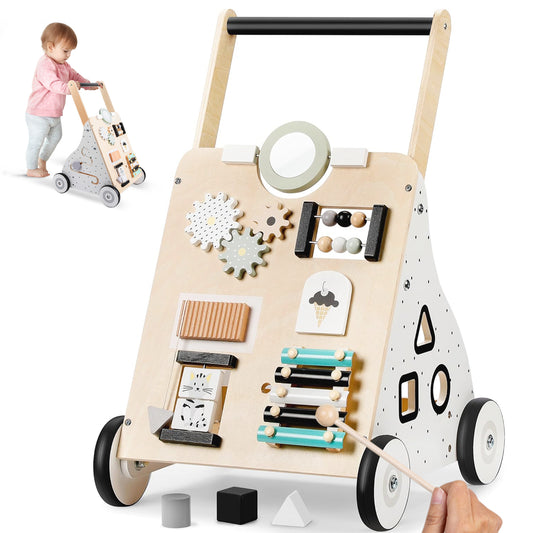 Wooden Baby Push Walker, HDJ 9 in 1 Baby Learning Walking Toys with Wheels for 1 Year Old Up, Develops Motor Skills and Stimulates Creativity, Todler Walker for Boys and Girls