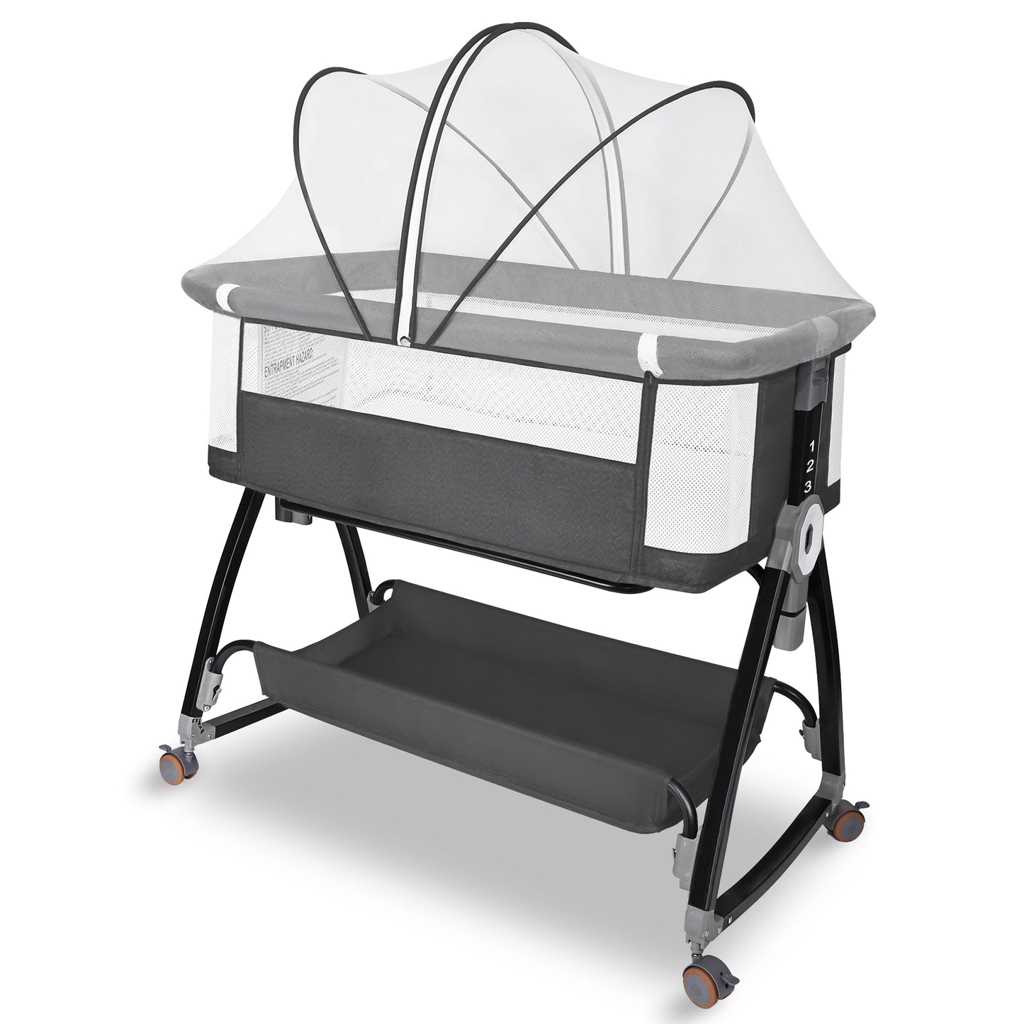 Baby Bassinet, HDJ Bedside Sleeper Bassinet with Storage Basket for Infant, Bedside Crib for 0-6 Months, Dark Gray/Pink