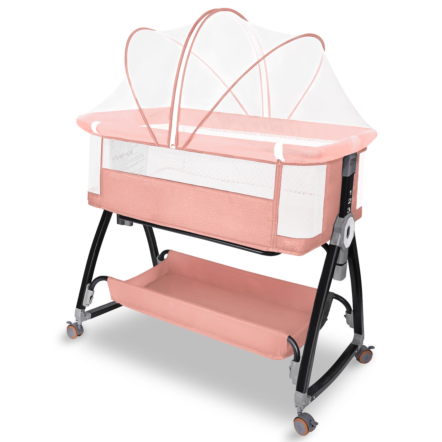 Baby Bassinet, HDJ Bedside Sleeper Bassinet with Storage Basket for Infant, Bedside Crib for 0-6 Months, Dark Gray/Pink