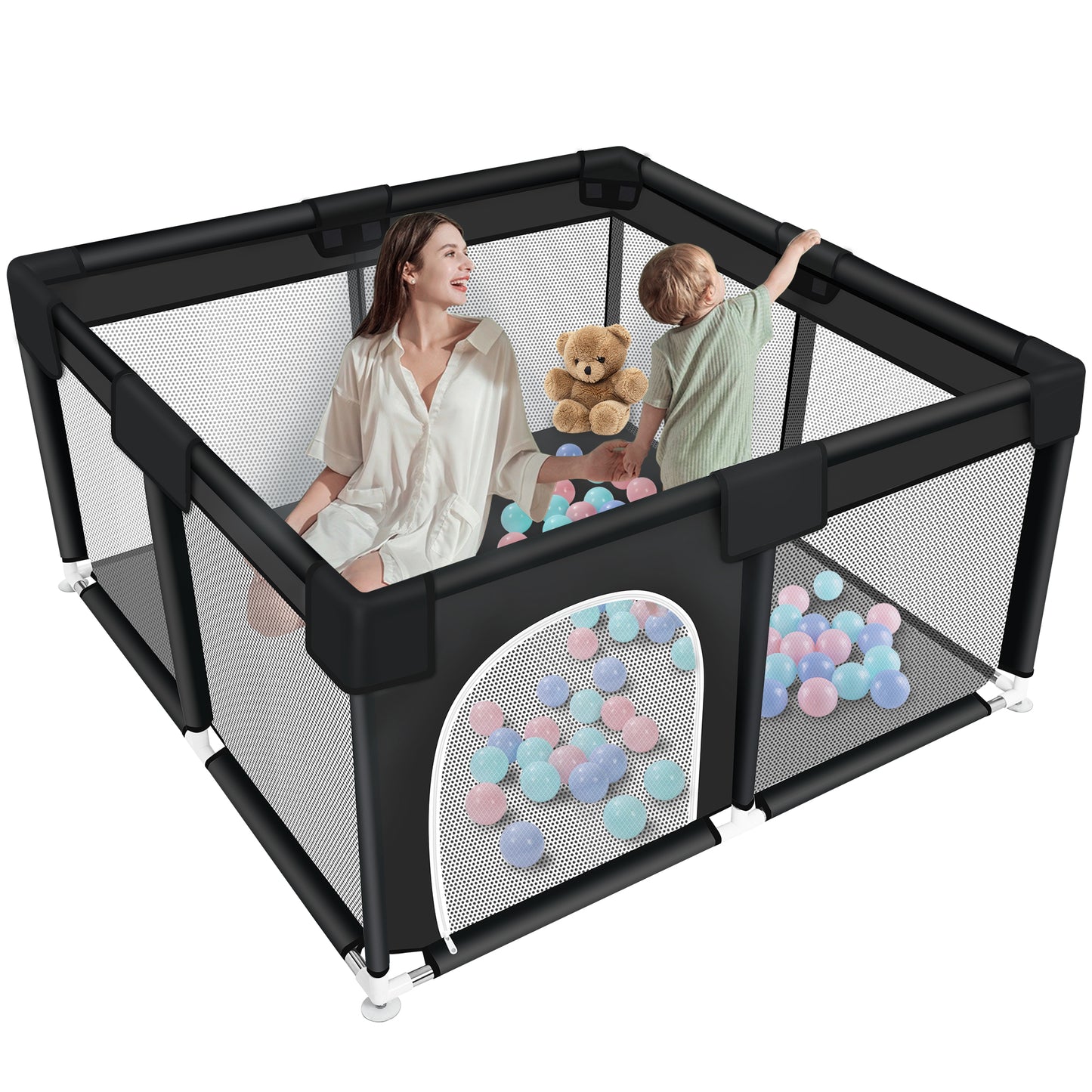 Baby Playpen, HDJ 50*50 inch Baby Play Yard with Soft Breathable Mesh and Anti-Slip Base, Baby Fence Infant Playard for Boy and Girls