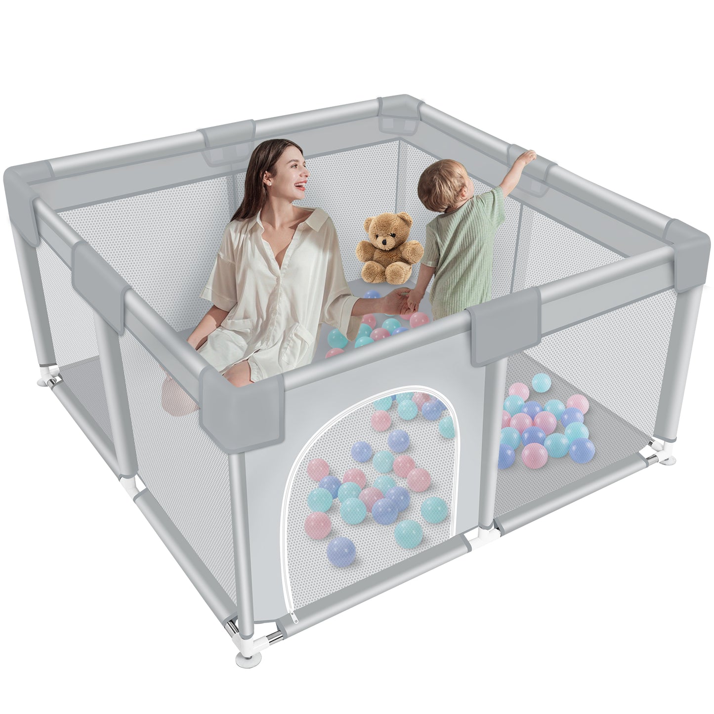 Baby Playpen, HDJ 50*50 inch Baby Play Yard with Soft Breathable Mesh and Anti-Slip Base, Baby Fence Infant Playard for Boy and Girls