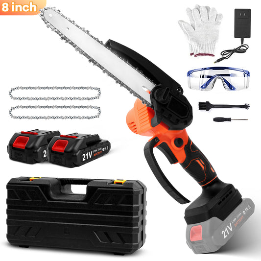 Mini Chainsaw 8 Inch, HDJ Mini Chainsaw Cordless  with 2PCS Batteries, Electric Chainsaw Portable One-Hand for Wood Cutting Tree Branch Trimming