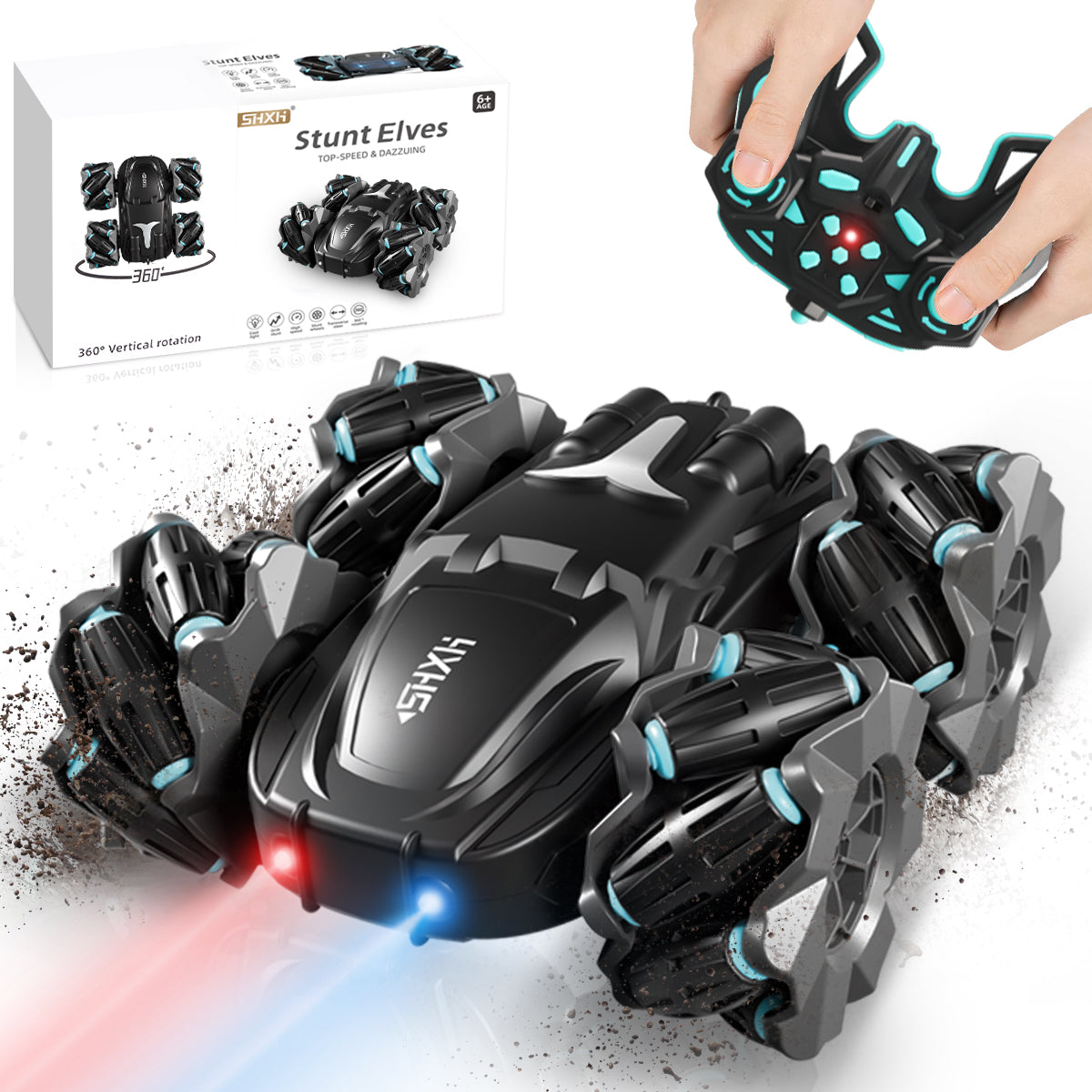 HDJ Remote Control Car,Double Sided 360° Rotating 4WD RC Cars, 2.4GHz Electric Race Stunt Toy Car Rechargeable Toy Cars for Boys Girls Birthday(Silver/Black)