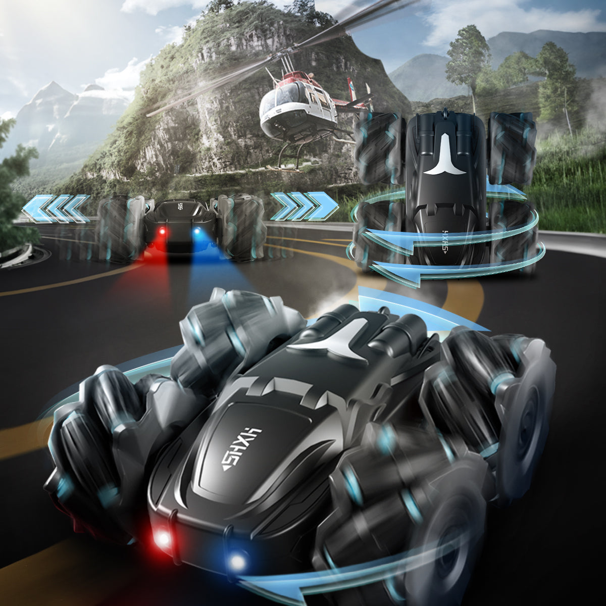 HDJ Remote Control Car,Double Sided 360° Rotating 4WD RC Cars, 2.4GHz Electric Race Stunt Toy Car Rechargeable Toy Cars for Boys Girls Birthday(Silver/Black)