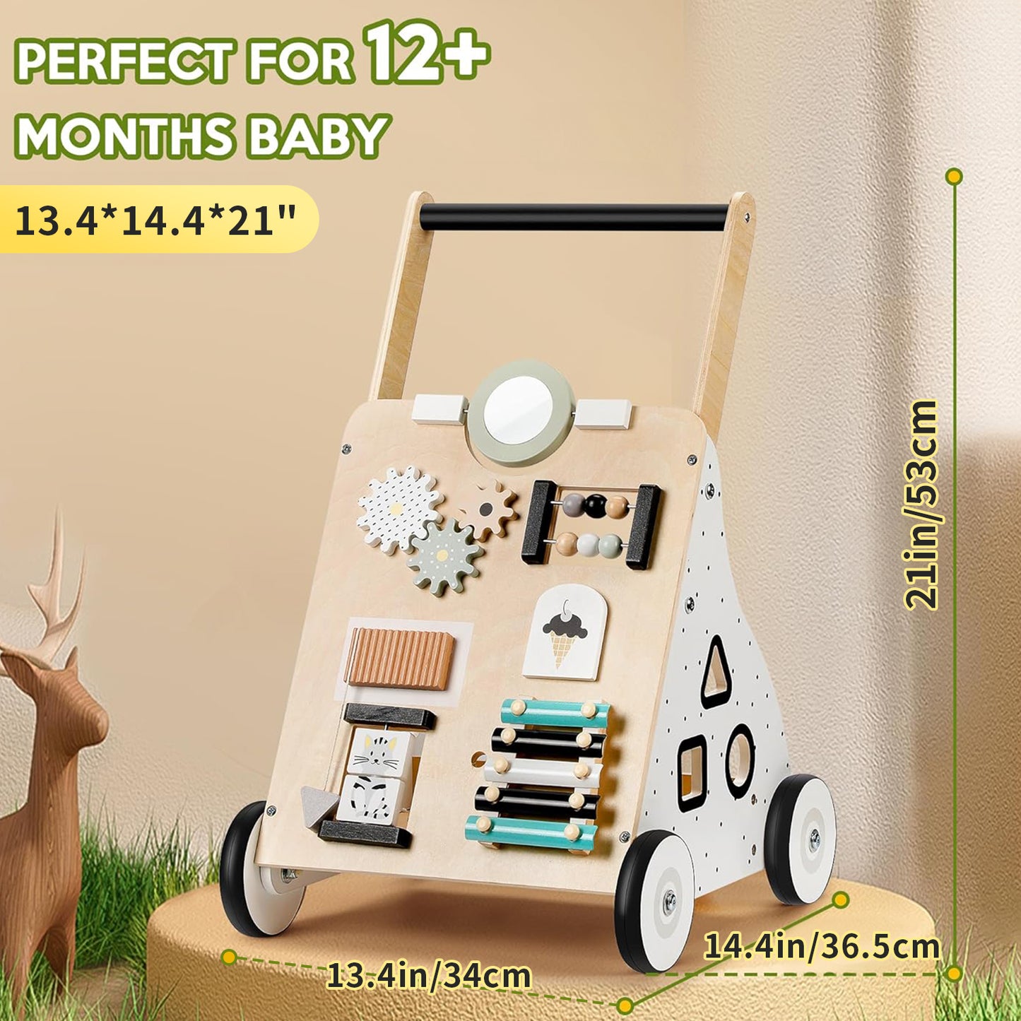 Wooden Baby Push Walker, HDJ 9 in 1 Baby Learning Walking Toys with Wheels for 1 Year Old Up, Develops Motor Skills and Stimulates Creativity, Todler Walker for Boys and Girls