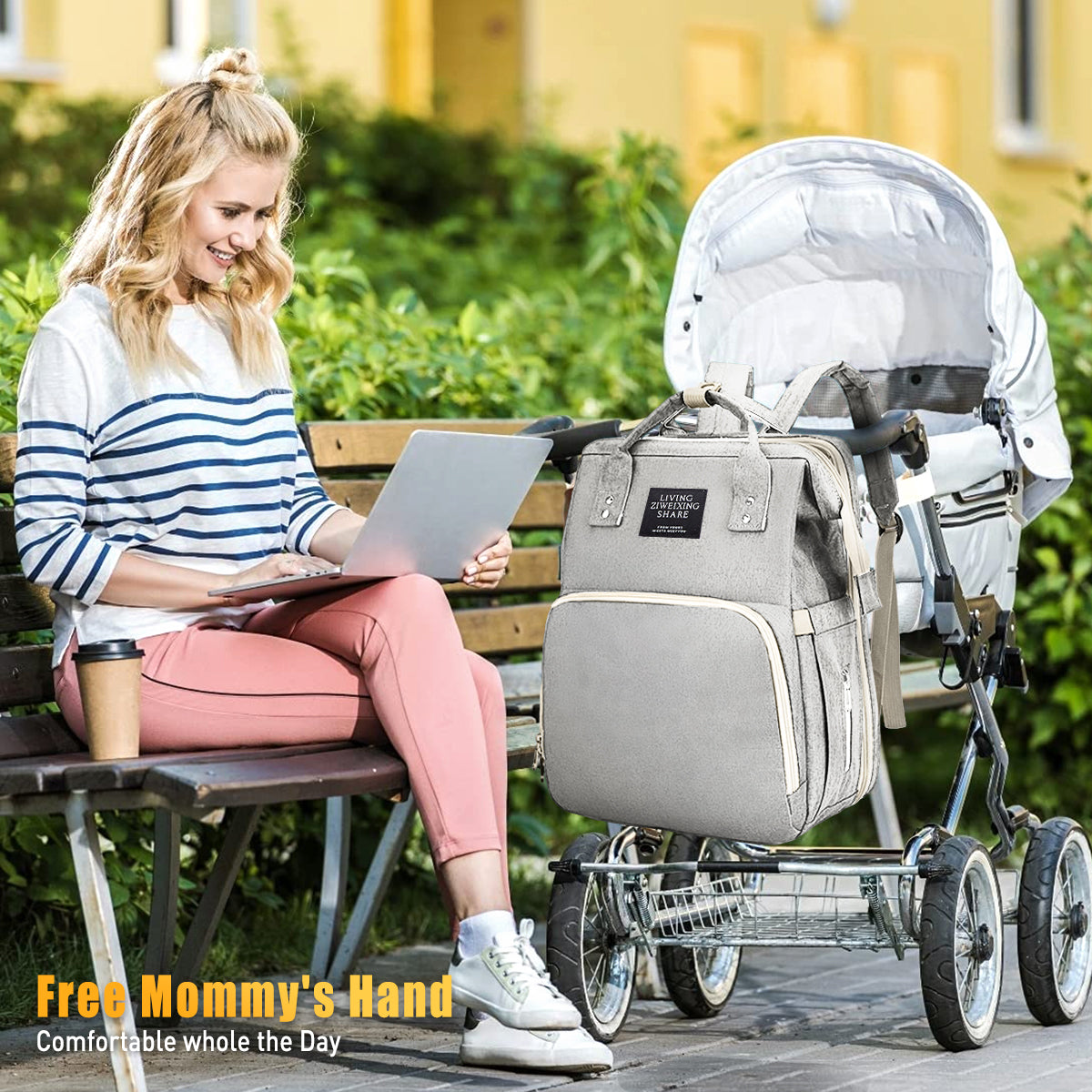 Diaper Bag Bacpack, HDJ Large Capacity Travel Diaper Bag with Insulated Milk Bottle Pocket for Mommy