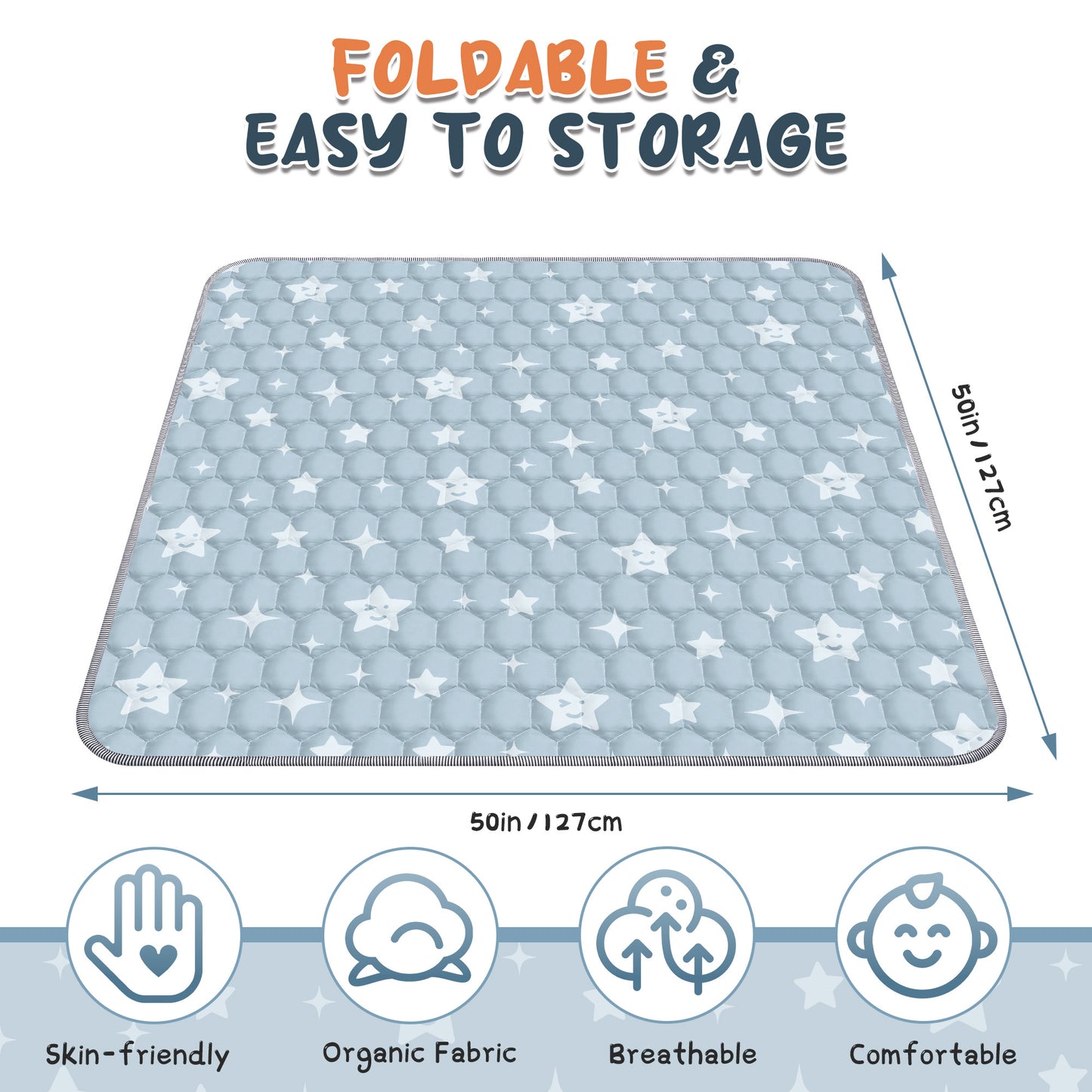 Foldable Baby Play Mat 50in*50in, HDJ Baby Mat for Floor Playpen, Portable Crawling Mat for Babies Toddlers Infants, Blue