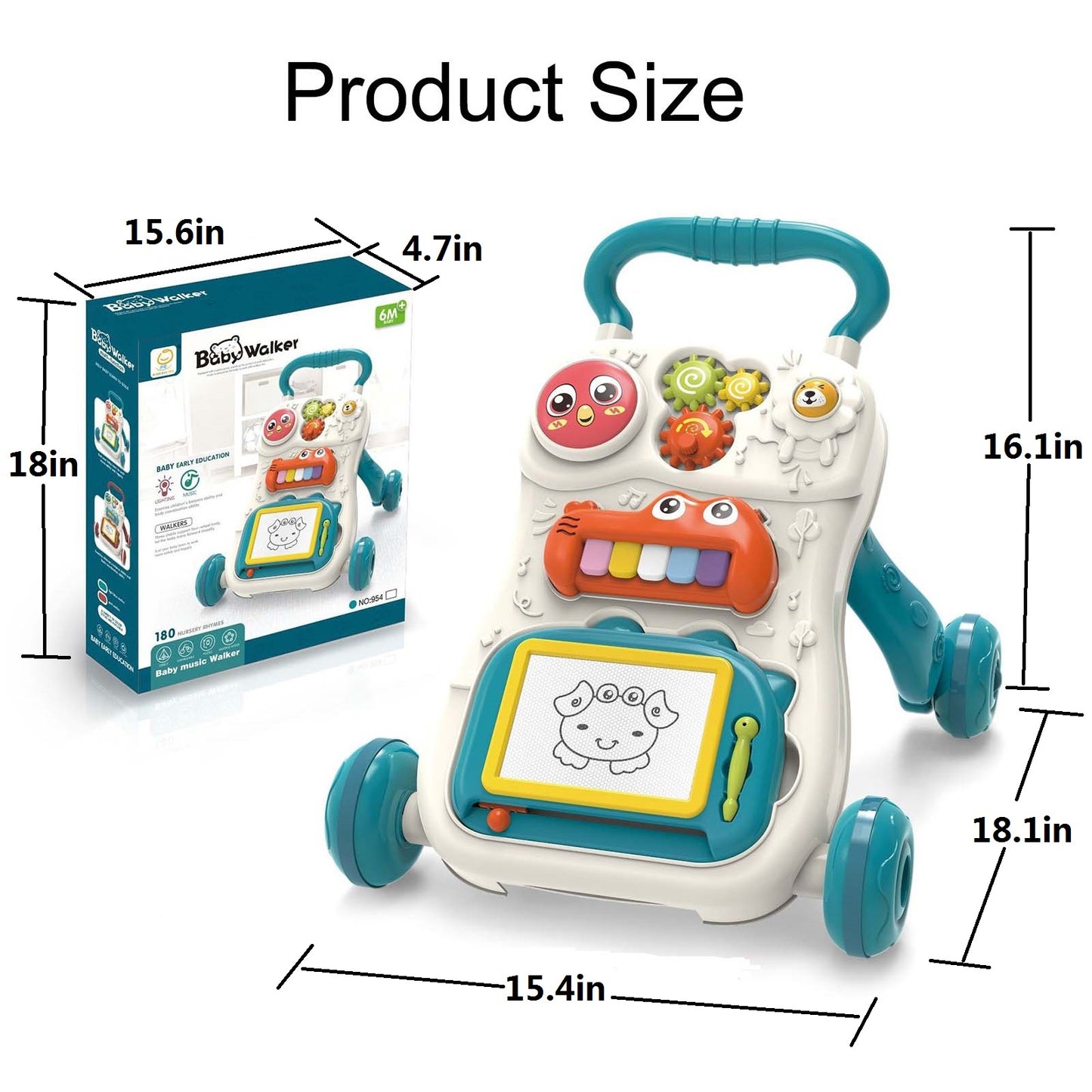 Baby Push Walker, HDJ Sit-To-Stand Baby Walker and Activity Center for Toddler Learning to Walk, Early Learning Push Toys for Infant 6+ Months Green/Pink