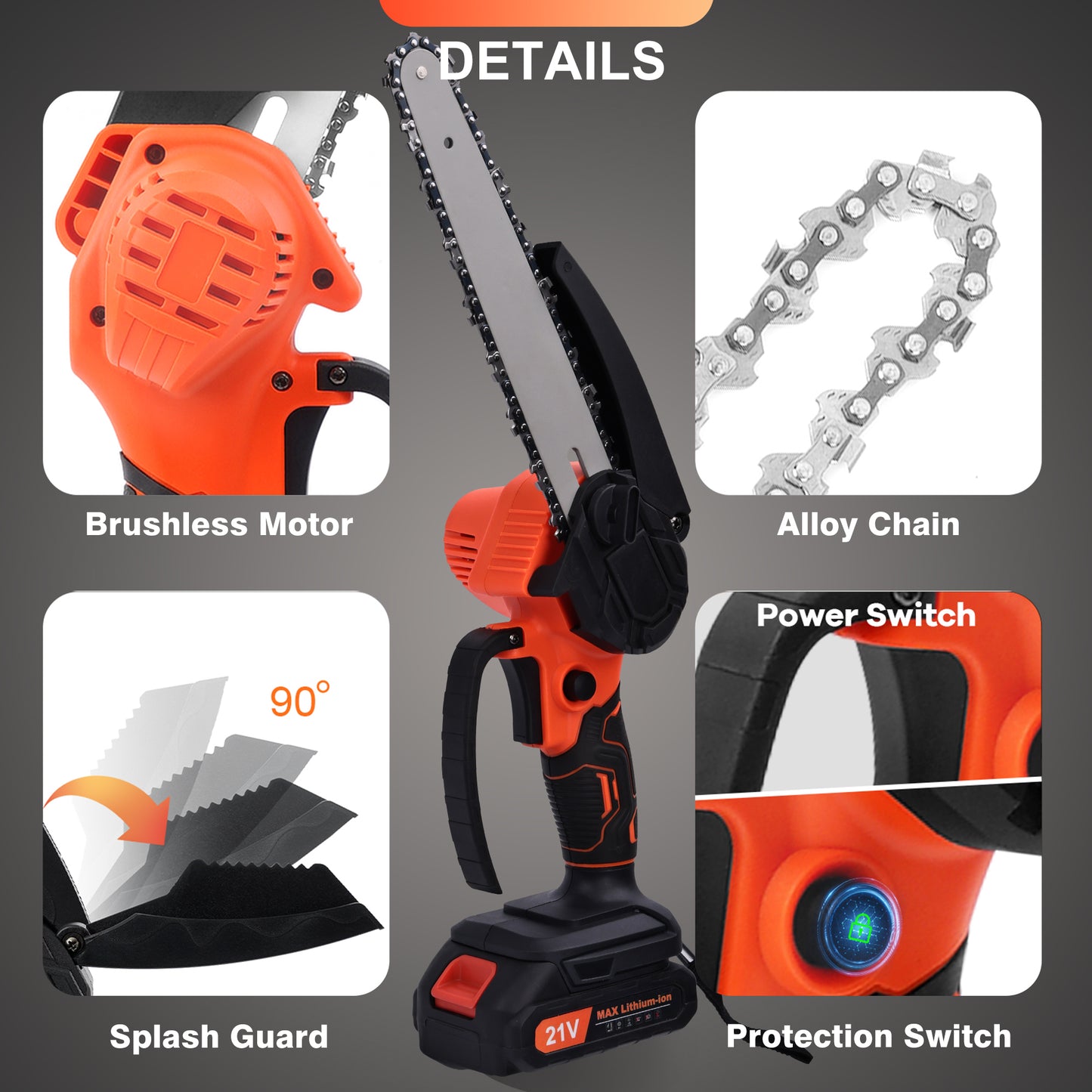 Mini Chainsaw 8 inch, HDJ Mini Chainsaw Cordless with 2PCS Batteries, Electric Chainsaw Portable One-Hand for Wood Cutting Tree Branch Trimming