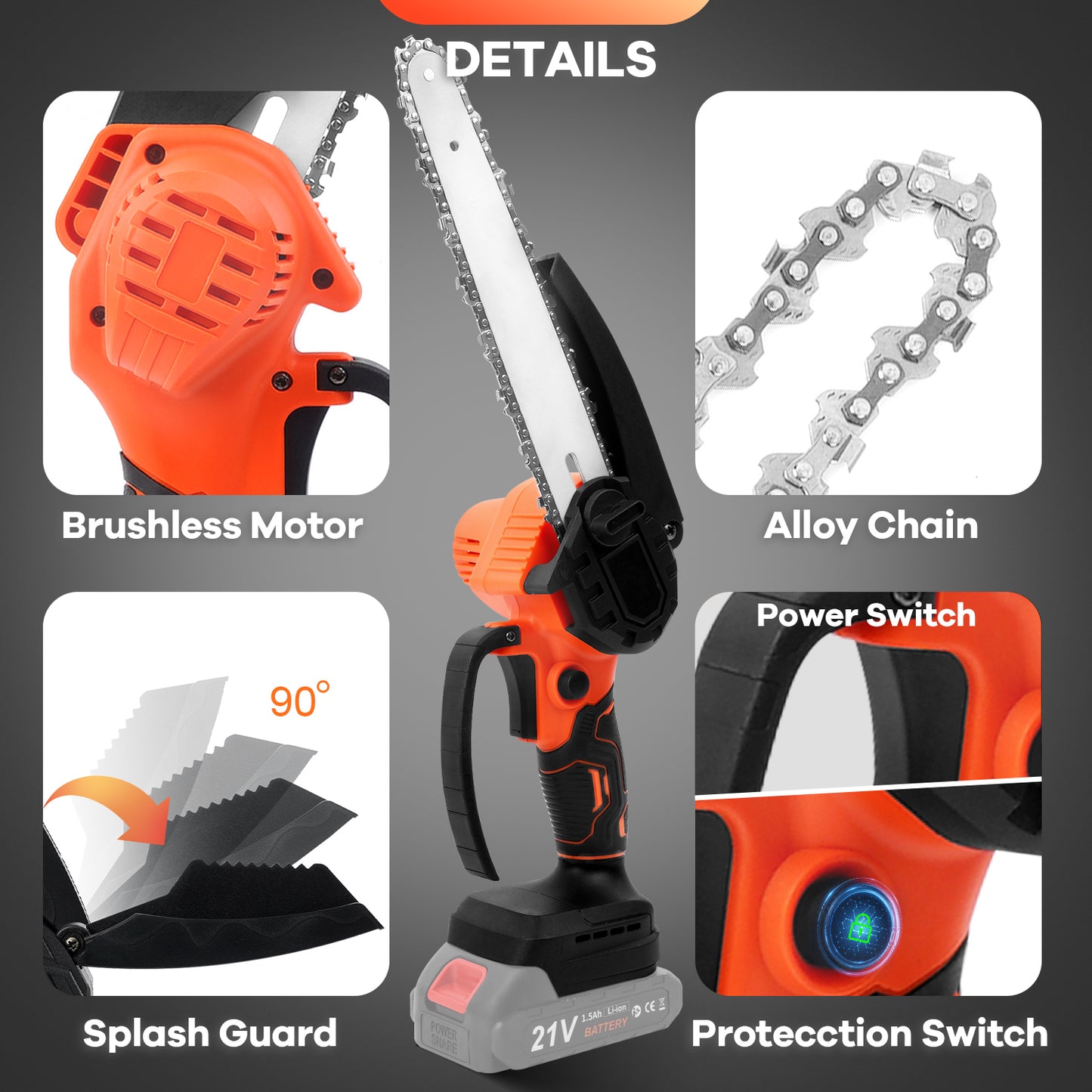 Mini Chainsaw 8 Inch, HDJ Mini Chainsaw Cordless  with 2PCS Batteries, Electric Chainsaw Portable One-Hand for Wood Cutting Tree Branch Trimming