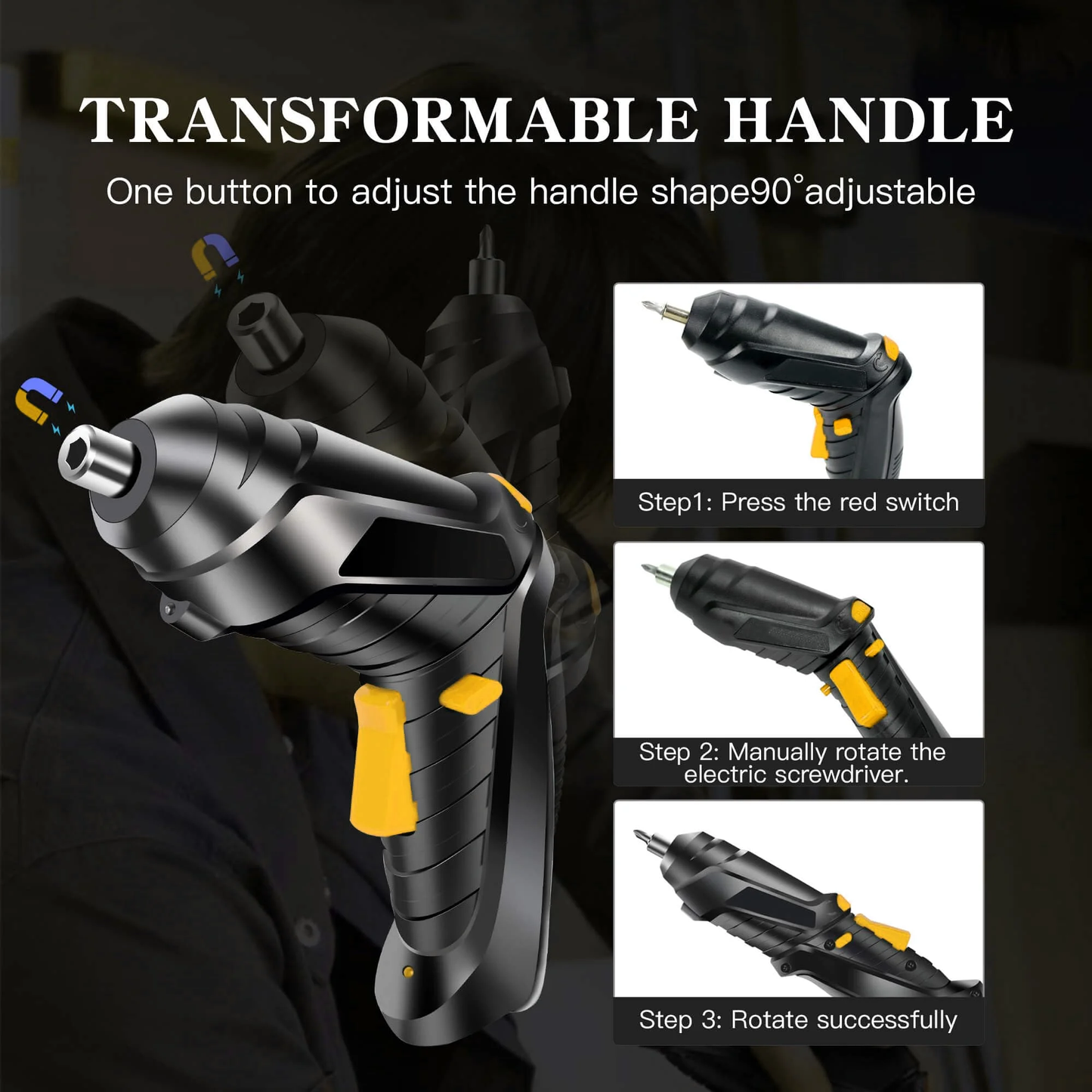 HDJ Electric Screwdriver Cordless, 3.6V Electric Power Screwdriver Set,Rechargeable,LED Light,250 RPM