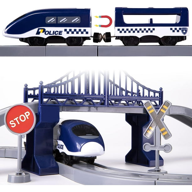 Toys Train Set for Kids, HDJ 92PCS Race Track Set for Boys Christmas Birthday Gift ,Police Toy with Cars, Copter