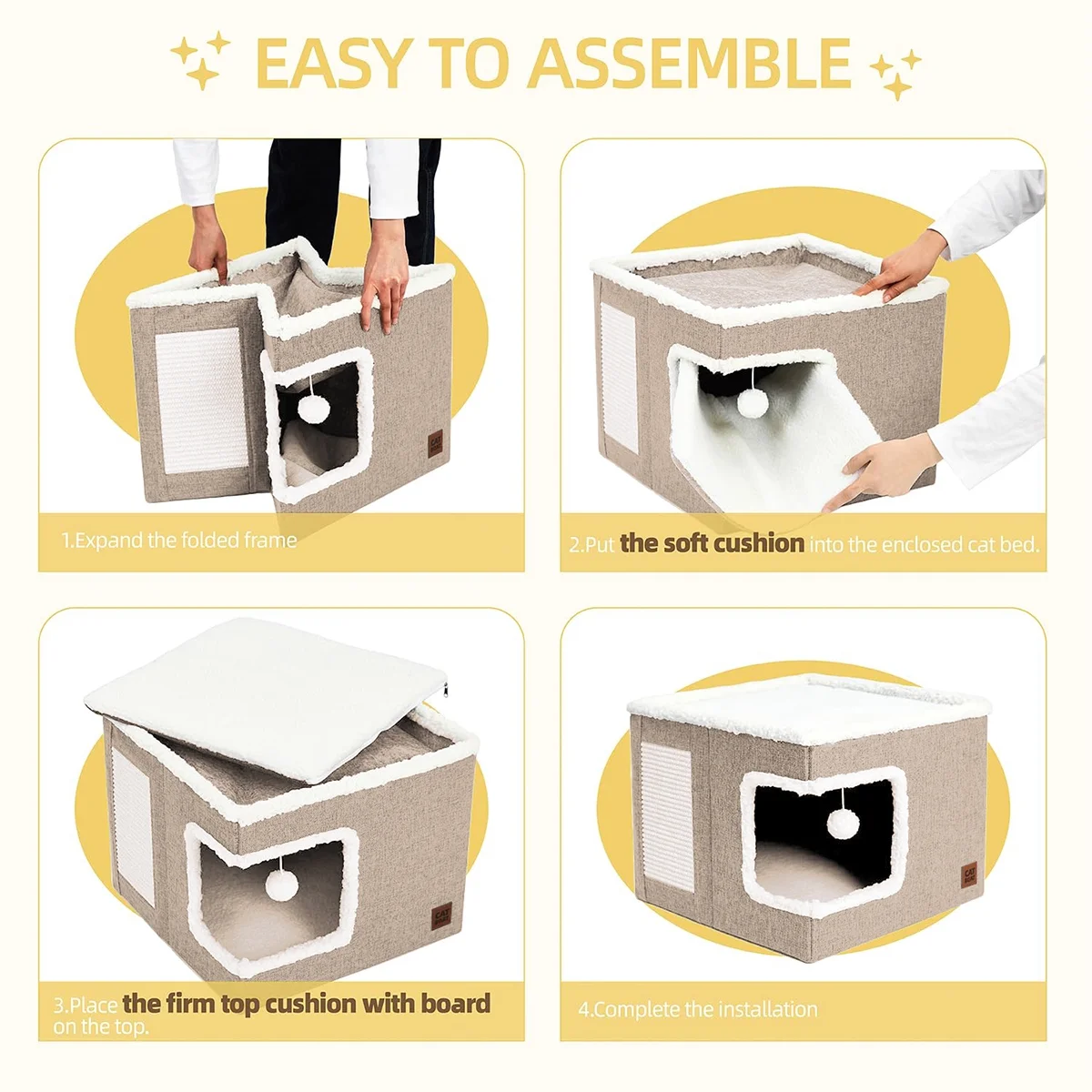 HDJ Indoor Pet Bed for Cats, Covered Foldable Kennel Bed with Scratching Board, Suitable for Many Small Pets, Dark Gray/Light Gray/Navy Blue