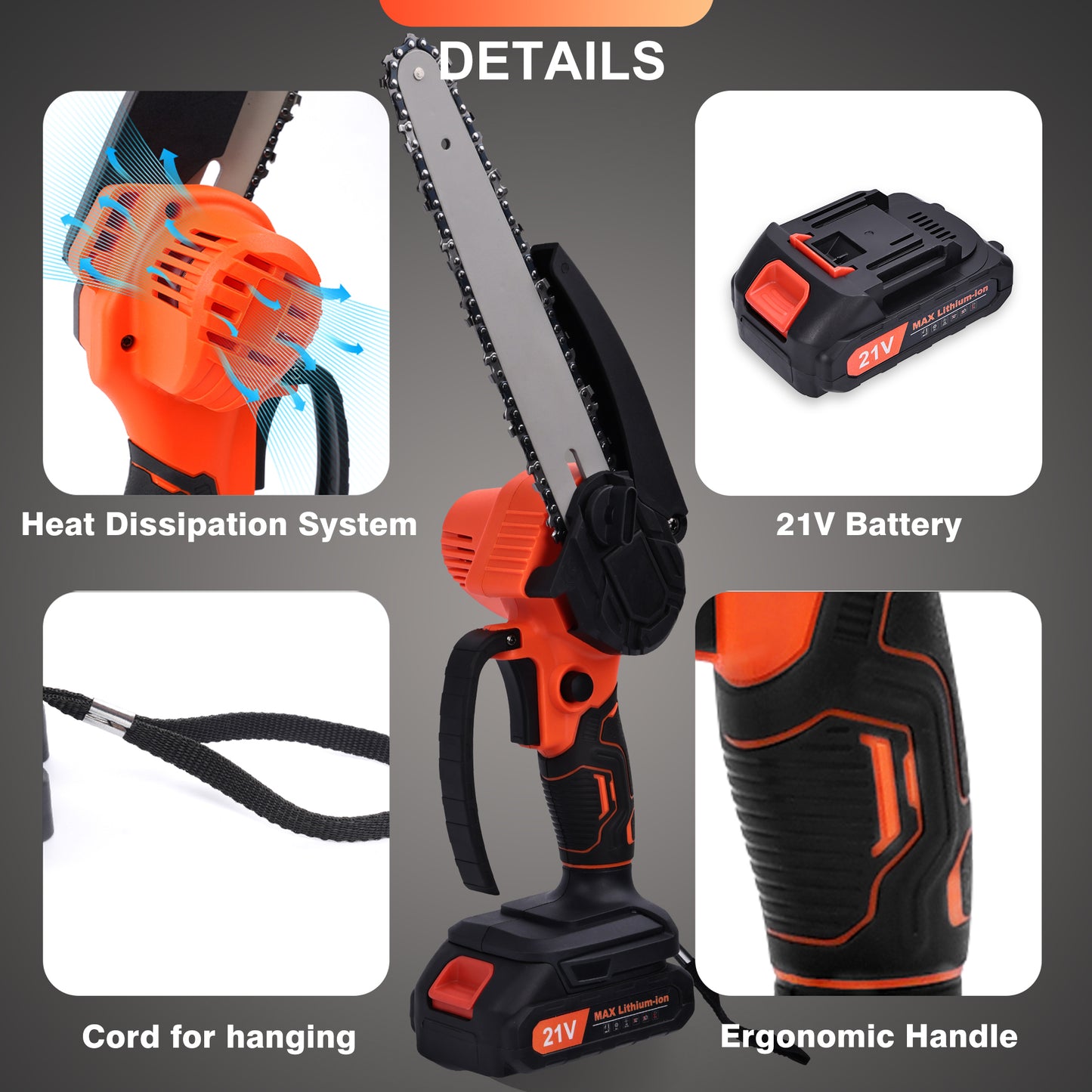 Mini Chainsaw 8 inch, HDJ Mini Chainsaw Cordless with 2PCS Batteries, Electric Chainsaw Portable One-Hand for Wood Cutting Tree Branch Trimming