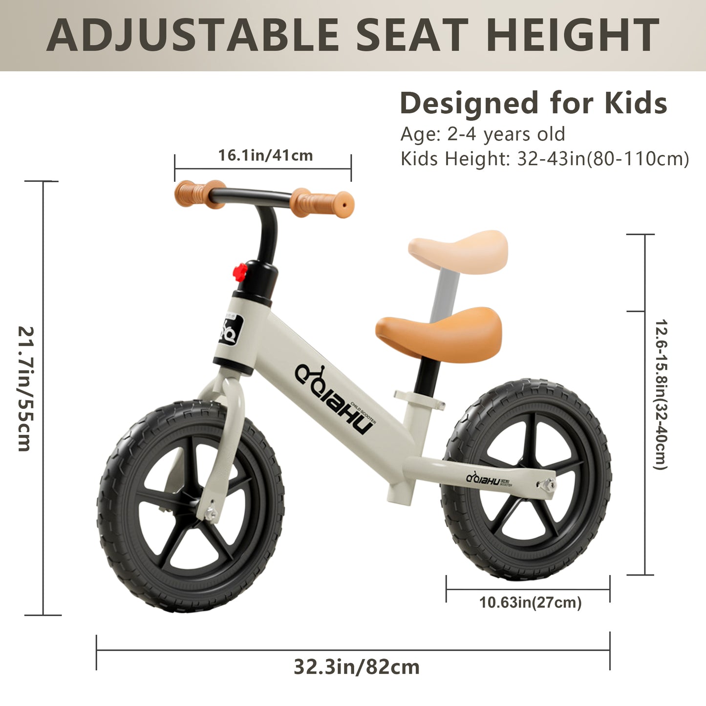 Kids Balance Bike, HDJ Toddlers Balance Bike for Boys and Girls,10.6in Tires No Pedal Sport Training Bicycle for 3-4 Years Old Kids, Black/White