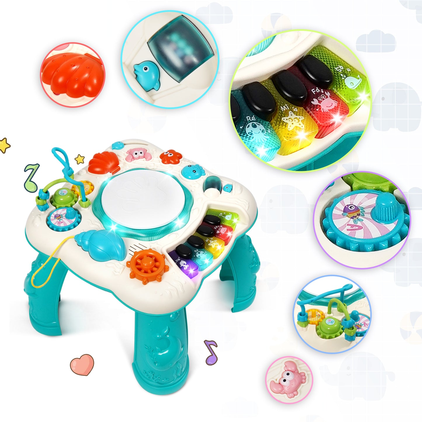 Musical Learning Table, HDJ Infant Toddler Activity Center Baby Toys for Boys and Girls Age 6 to 36 Months, Green